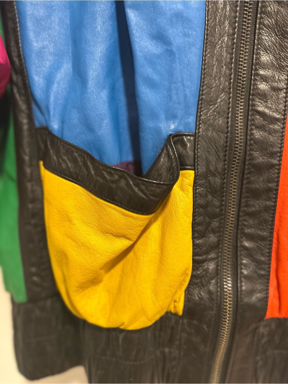 VTG 80s Avanti SzM vivid colorblock leather bomber jacket Oversized Boxy Slouchy - Picture 6 of 14